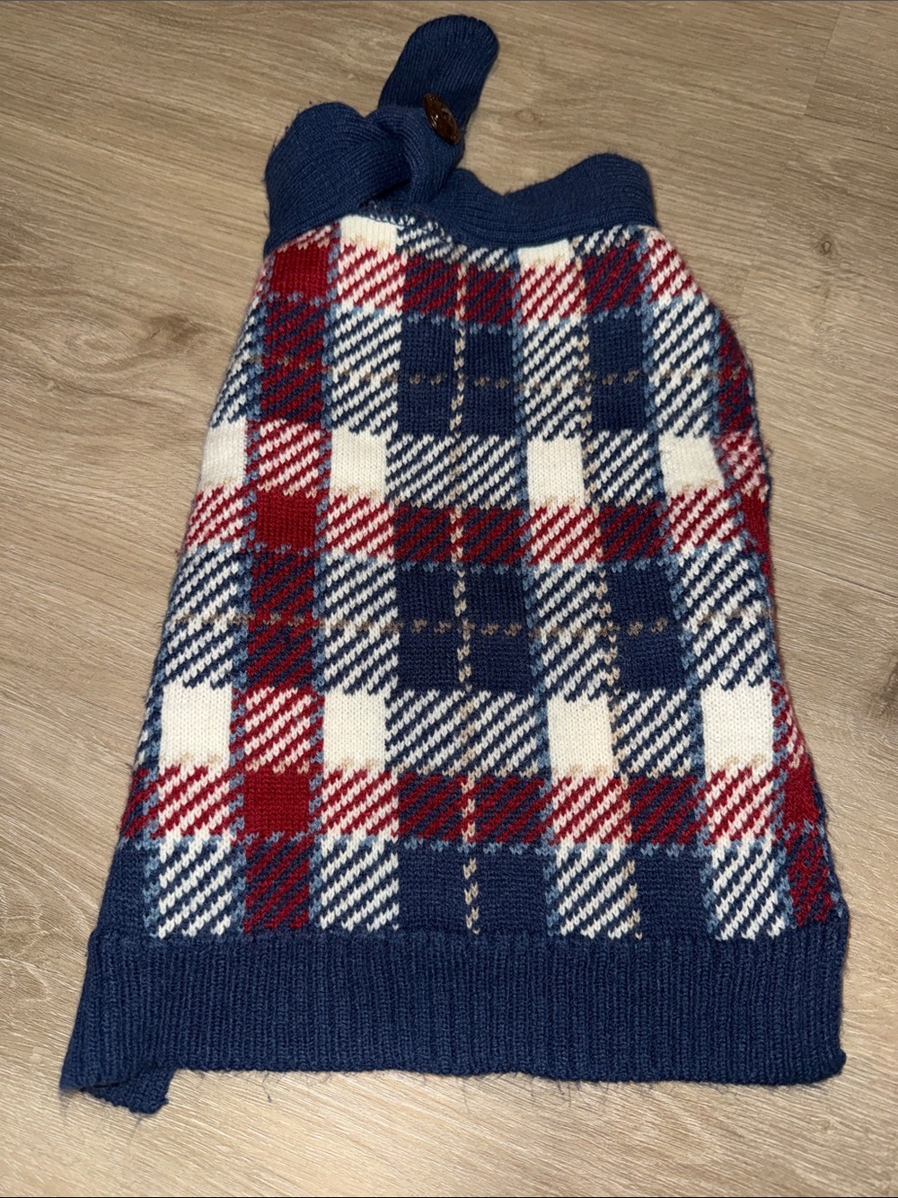 Dog Navy, Red & White Plaid Knit Sweater
